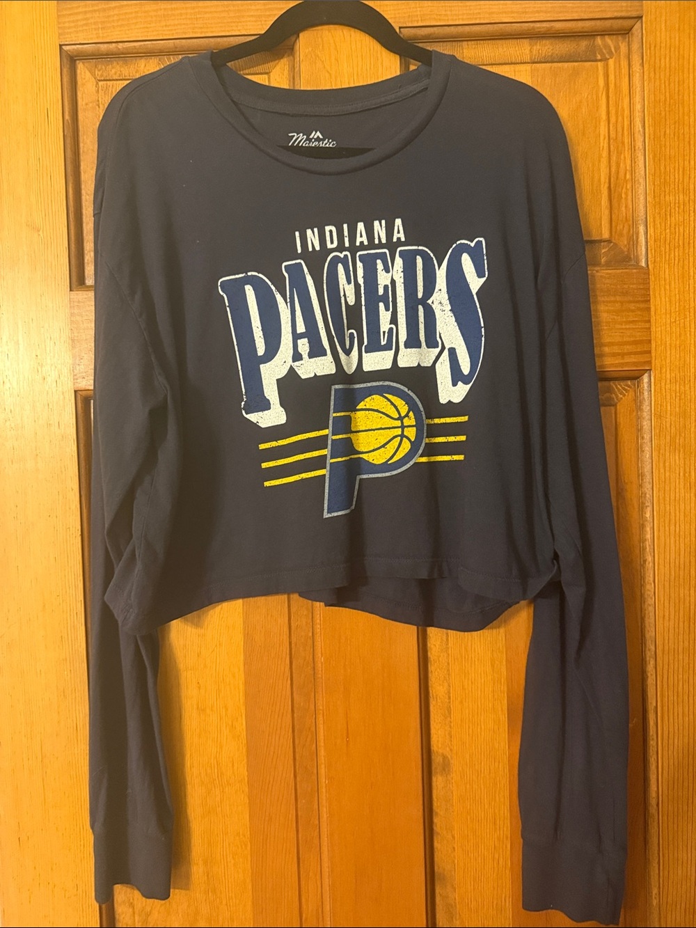 Majestic Navy and Yellow Indiana Pacers Long-Sleeve Crop Tee